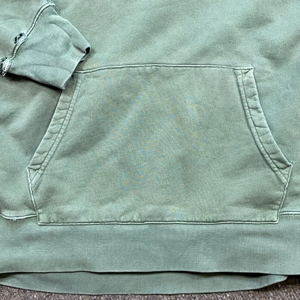 J Crew Vintage Fleece Hoodie Sz L Mens Green Skater Grunge Distressed Pullover